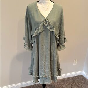 Green Ruffle V-Neck Dress